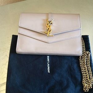 Authentic YSL Saint Laurent, smooth calfskin monogram, chain wallet, purse.